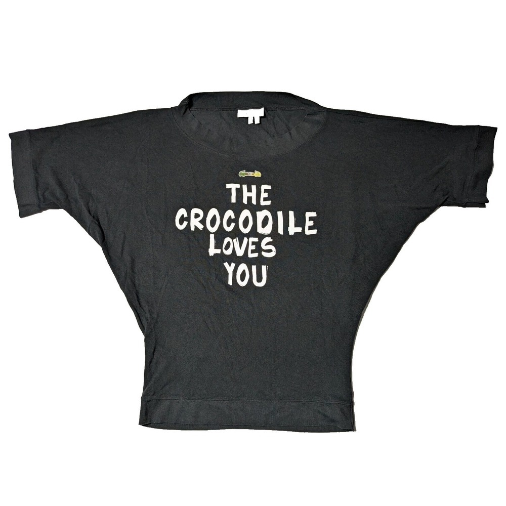 LACOSTE + MALANDRINO THE CROCODILE LOVES YOU Women XS Black Cotton Modal Tunic‎